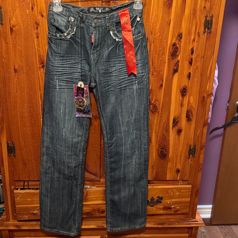 Dark Denim Jeans Waist 15” Inner Length is 29”